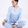 Flora Secret Pyjama satin chemise nœuds – Réf 18211 – Bleu ciel