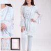 Flora Secret Ensemble pyjama et peignoir dentelle 3 pièces – Réf 18322 – Bleu ciel
