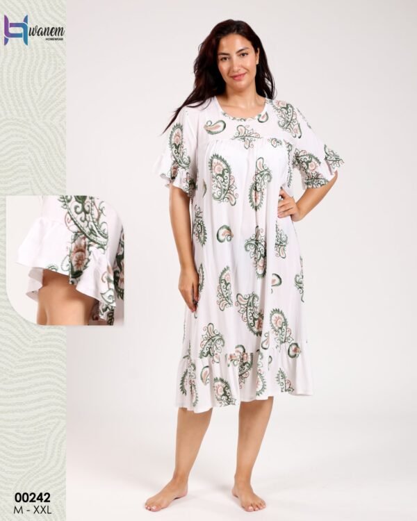 Hawanem Chemise de nuit – Réf 00242 – Blanc motif vert