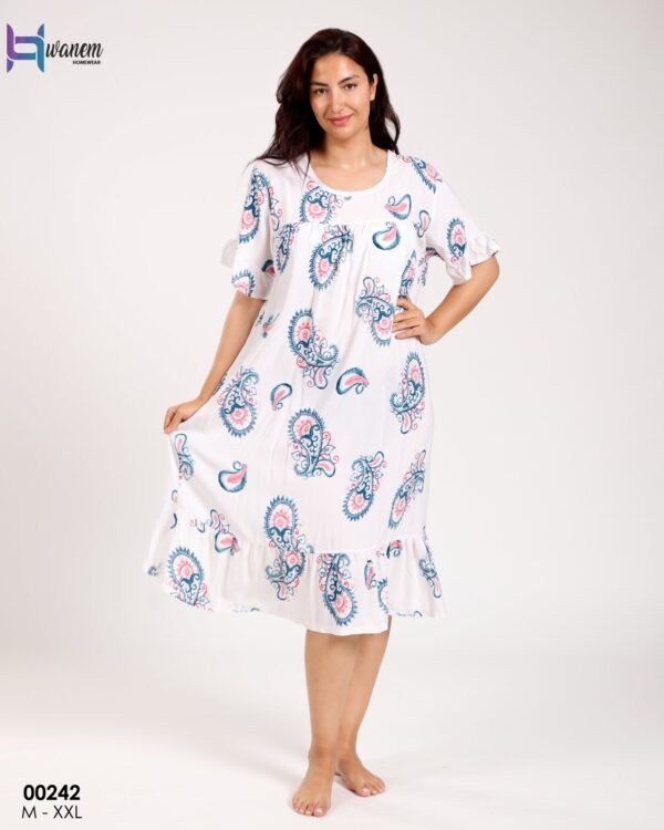 Hawanem Chemise de nuit – Réf 00242 – Blanc motif bleu