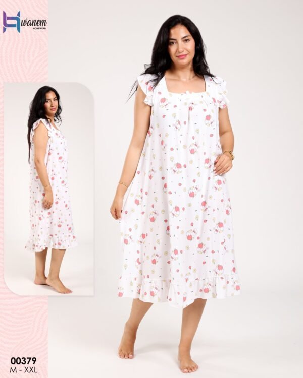 Hawanem Chemise de nuit – Réf 00379 – Blanc fleurs rouges