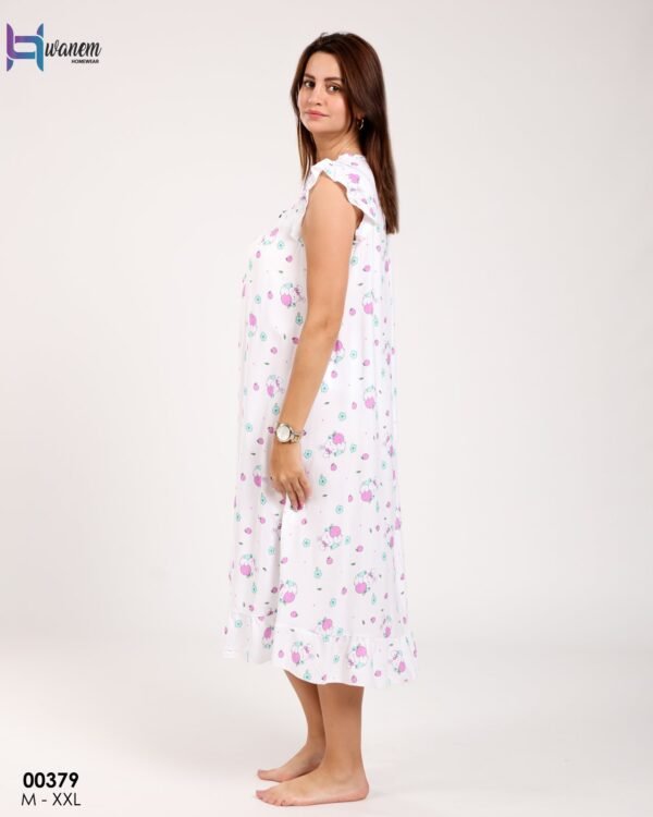 Hawanem Chemise de nuit – Réf 00379 – Blanc fleurs fuchsia