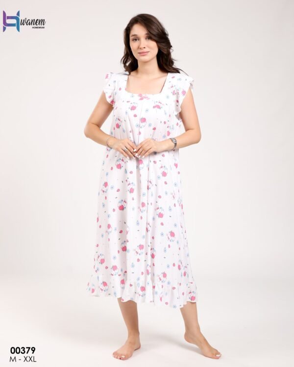 Hawanem Chemise de nuit – Réf 00379 – Blanc fleurs bleues
