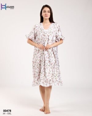 Hawanem Chemise de nuit – Réf 00478 – Blanc fleurs vertes