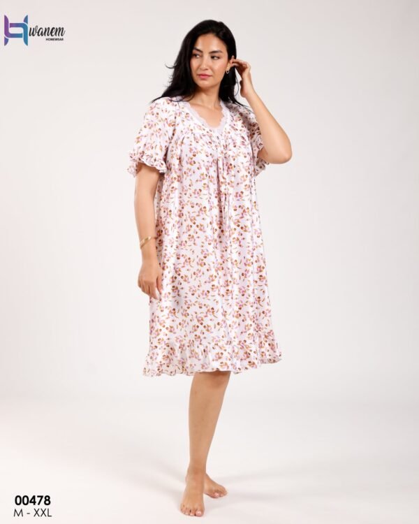 Hawanem Chemise de nuit – Réf 00478 – Blanc fleurs roses