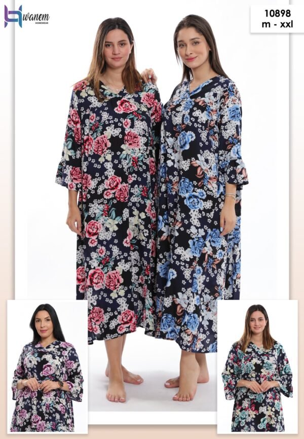 Hawanem Robe d'intérieur longue fleurie – Réf 10898 – Couleurs assorties