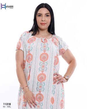 Hawanem Chemise de nuit – Réf 11318 – Blanc motif corail