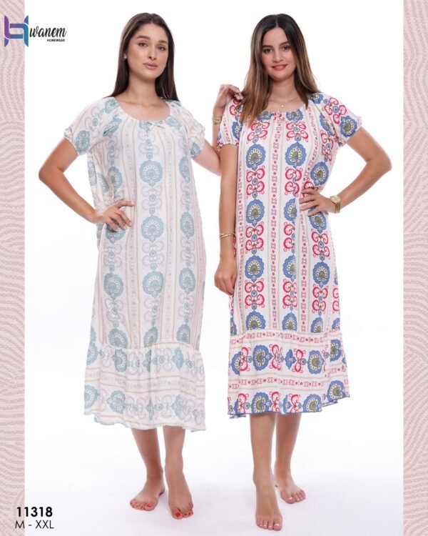 Hawanem Chemise de nuit – Réf 11318 – Blanc motif bleu