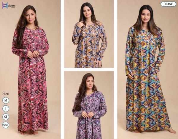 Hawanem Robe d'intérieur longue imprimée – Réf 13659 – Couleurs assorties