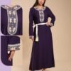Hawanem Caftan brodé avec ceinture – Réf 13671 – Violet