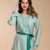 Hawanem Caftan brodé avec ceinture – Réf 13671 – Vert d'eau