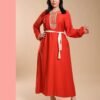 Hawanem Caftan brodé avec ceinture – Réf 13671 – Rouge