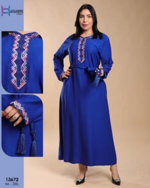 Hawanem Caftan brodé avec ceinture – Réf 13672 – Bleu roi