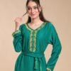 Hawanem Caftan brodé avec ceinture – Réf 13672 – Vert