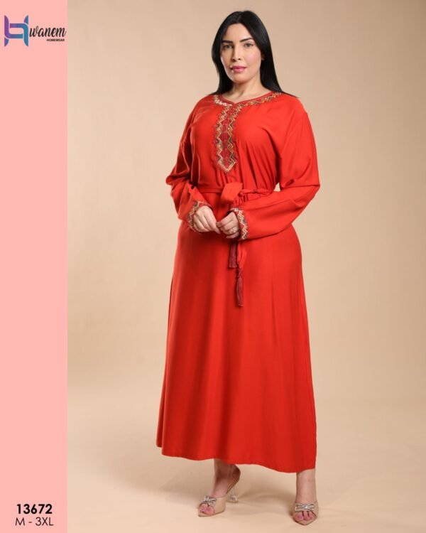 Hawanem Caftan brodé avec ceinture – Réf 13672 – Rouge