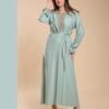 Hawanem Caftan brodé avec ceinture – Réf 13672 – Vert d'eau