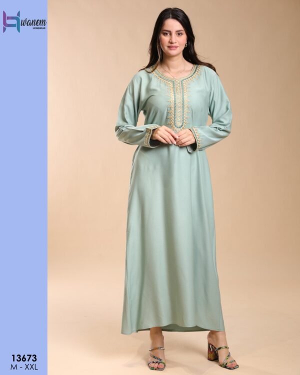 Hawanem Caftan brodé – Réf 13673 – Vert d'eau