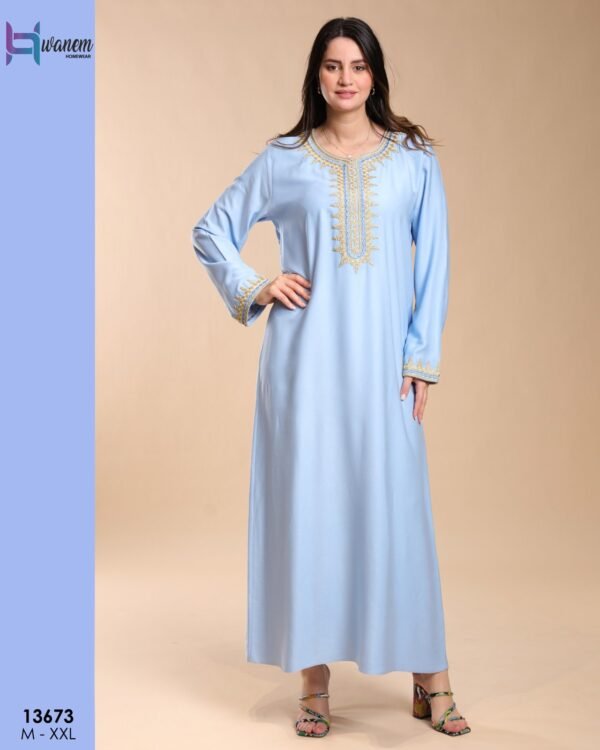 Hawanem Caftan brodé – Réf 13673 – Bleu ciel