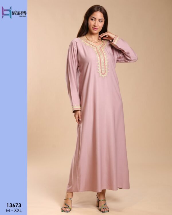 Hawanem Caftan brodé – Réf 13673 – Vieux rose