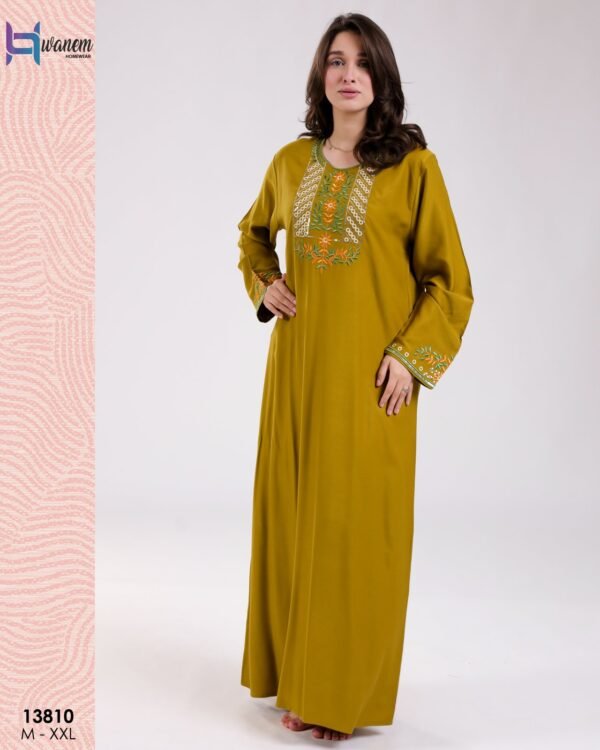 Hawanem Caftan d'intérieur brodé – Réf 13810 – Moutarde