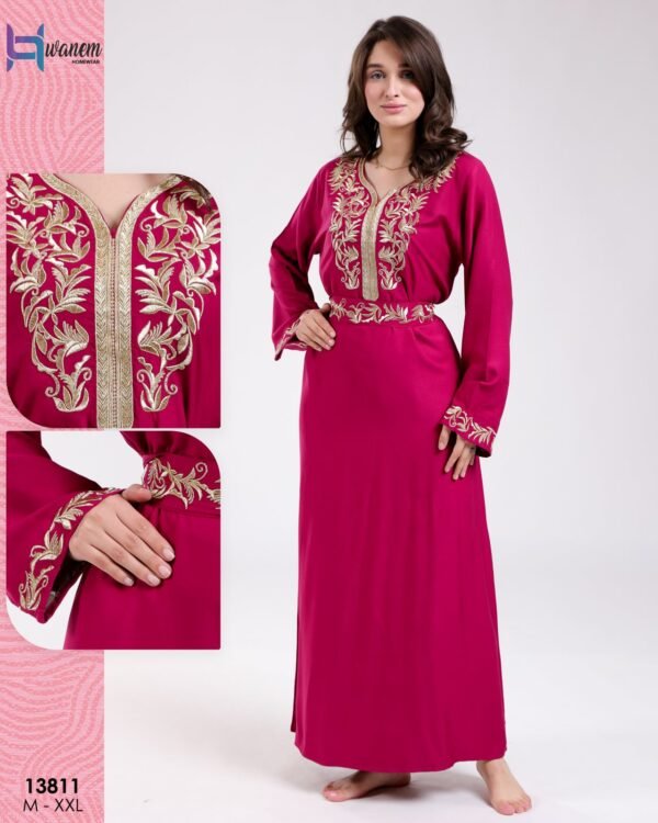 Hawanem Caftan brodé avec ceinture – Réf 13811 – Fuchsia
