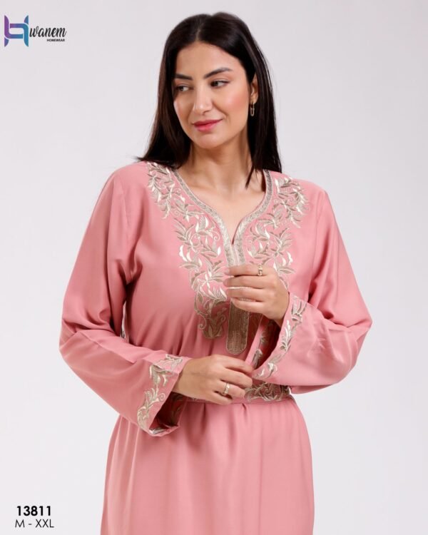 Hawanem Caftan brodé avec ceinture – Réf 13811 – Vieux rose