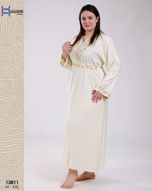 Hawanem Caftan brodé avec ceinture – Réf 13811 – Écru