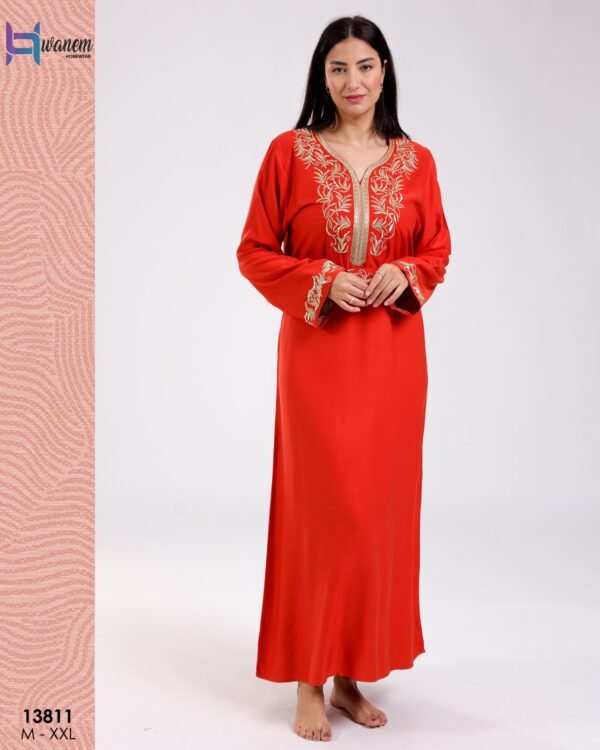Hawanem Caftan brodé avec ceinture – Réf 13811 – Rouge