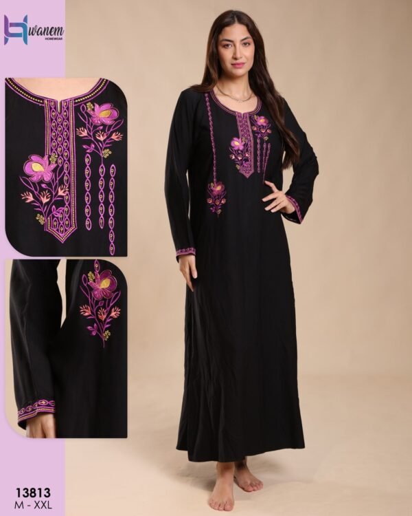 Hawanem Caftan d'intérieur brodé – Réf 13813 – Noir