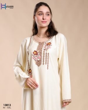Hawanem Caftan d'intérieur brodé – Réf 13813 – Écru