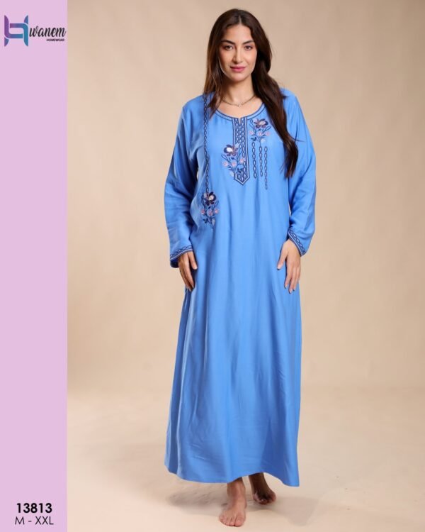 Hawanem Caftan d'intérieur brodé – Réf 13813 – Bleu