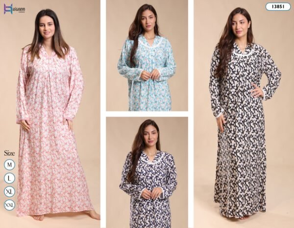 Hawanem Chemise de nuit longue fleurie – Réf 13851 – Couleurs assorties