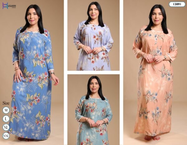 Hawanem Robe d'intérieur longue fleurie – Réf 13891 – Couleurs assorties