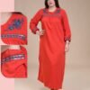 Hawanem Robe d'intérieur longue brodée – Réf 14150 – Rouge