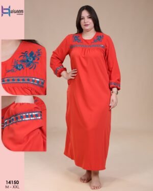 Hawanem Robe d'intérieur longue brodée – Réf 14150 – Rouge