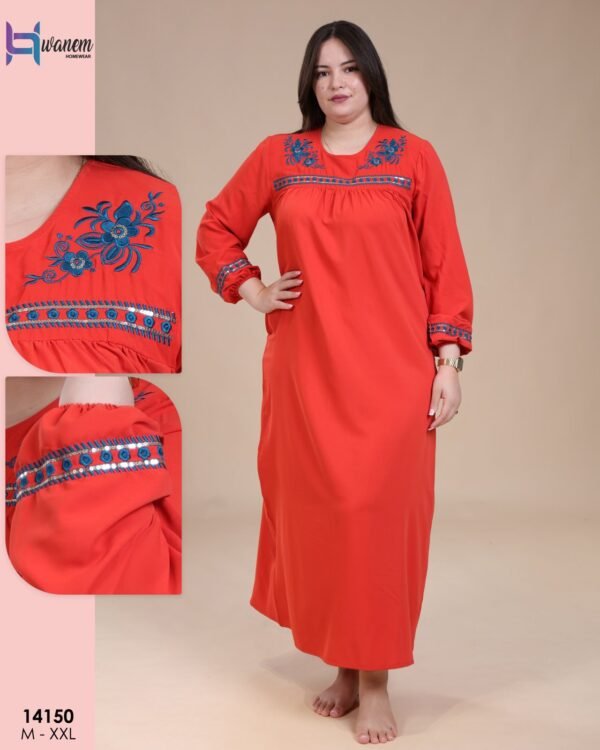 Hawanem Robe d'intérieur longue brodée – Réf 14150 – Rouge