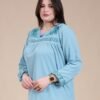 Hawanem Robe d'intérieur longue brodée – Réf 14150 – Bleu gris