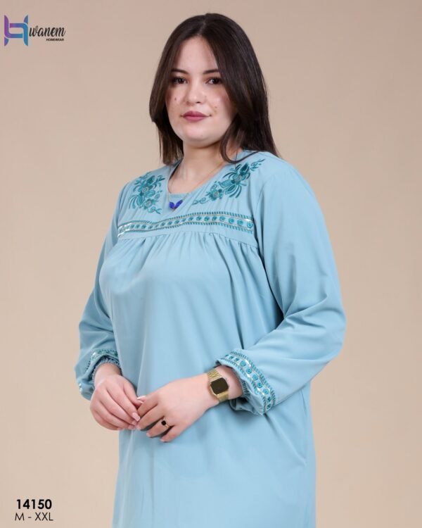 Hawanem Robe d'intérieur longue brodée – Réf 14150 – Bleu gris