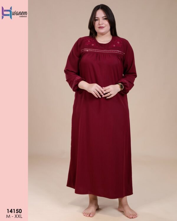 Hawanem Robe d'intérieur longue brodée – Réf 14150 – Bordeaux