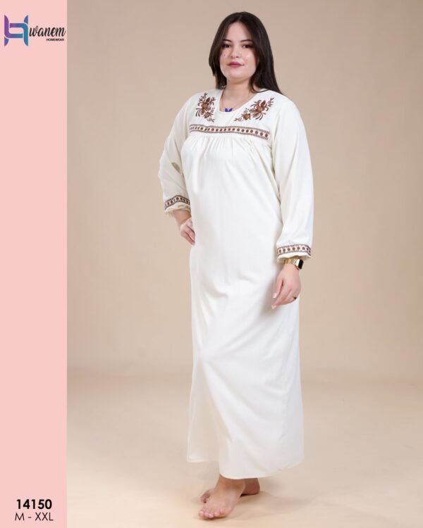 Hawanem Robe d'intérieur longue brodée – Réf 14150 – Écru