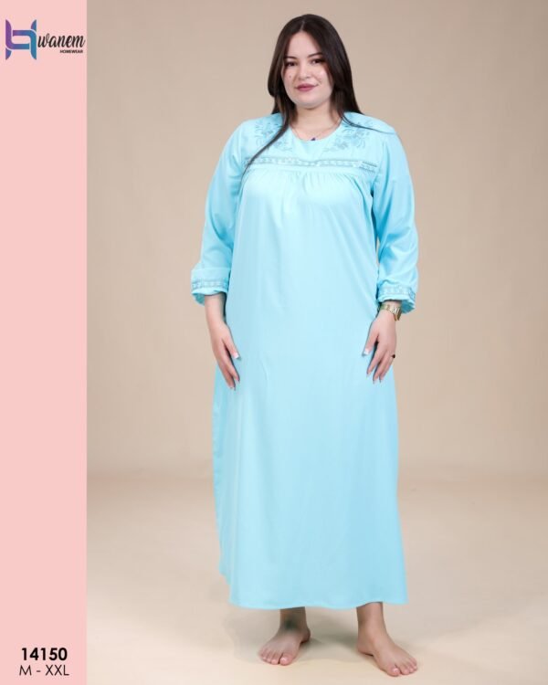 Hawanem Robe d'intérieur longue brodée – Réf 14150 – Turquoise
