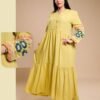Hawanem Robe longue brodée – Réf 14153 – Jaune pâle