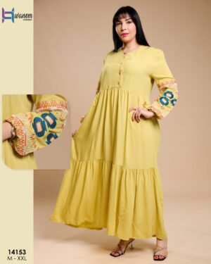 Hawanem Robe longue brodée – Réf 14153 – Jaune pâle
