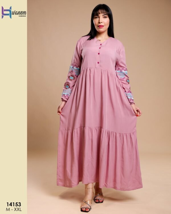 Hawanem Robe longue brodée – Réf 14153 – Vieux rose
