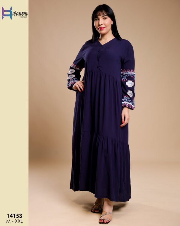 Hawanem Robe longue brodée – Réf 14153 – Bleu marine