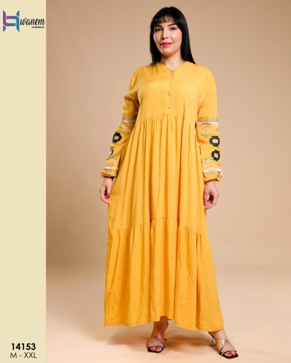Hawanem Robe longue brodée – Réf 14153 – Jaune