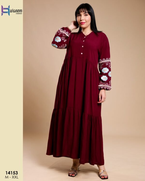 Hawanem Robe longue brodée – Réf 14153 – Bordeaux