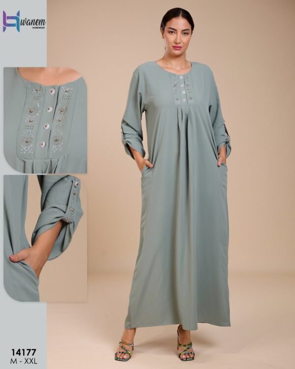 Hawanem Robe d'intérieur longue – Réf 14177 – Vert gris