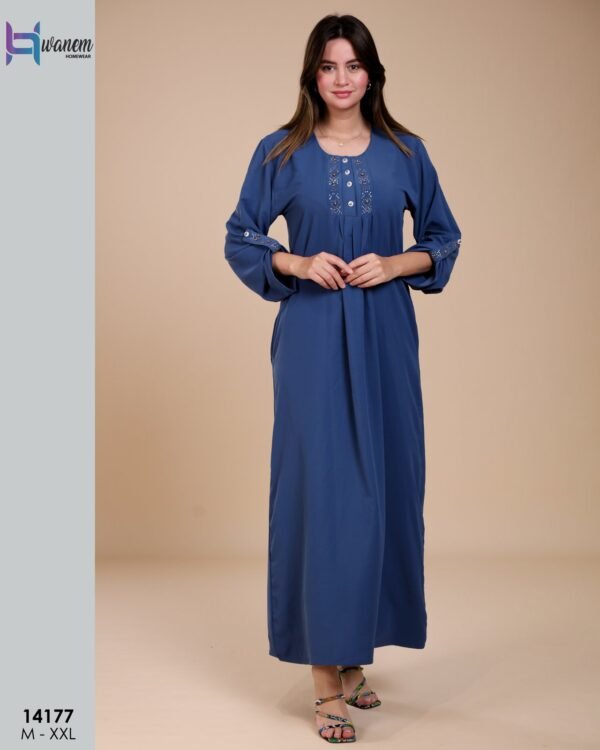 Hawanem Robe d'intérieur longue – Réf 14177 – Bleu jean
