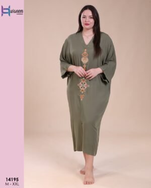 Hawanem Caftan d'intérieur brodé – Réf 14195 – Vert kaki